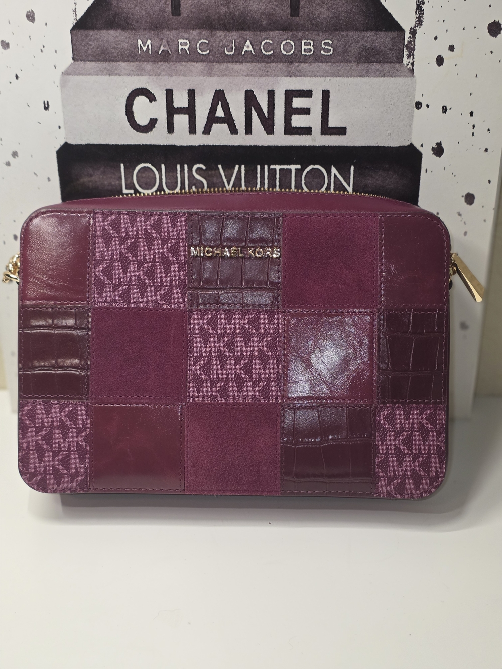 Michael Kors Plum Patchwork Crossbody Pouch with Gold Hardware